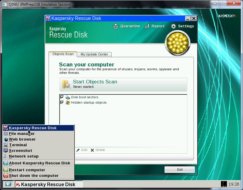 boot from kaspersky rescue disk through grub