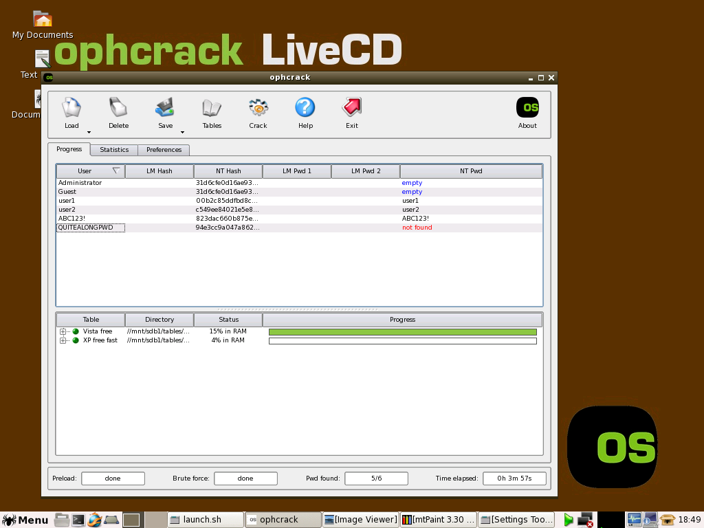 013 – Ophcrack 3.4 a password -