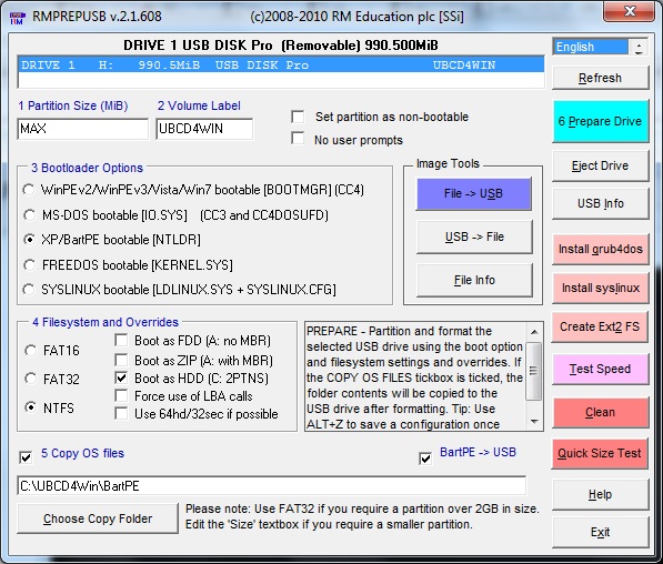 bart pe iso usb drive